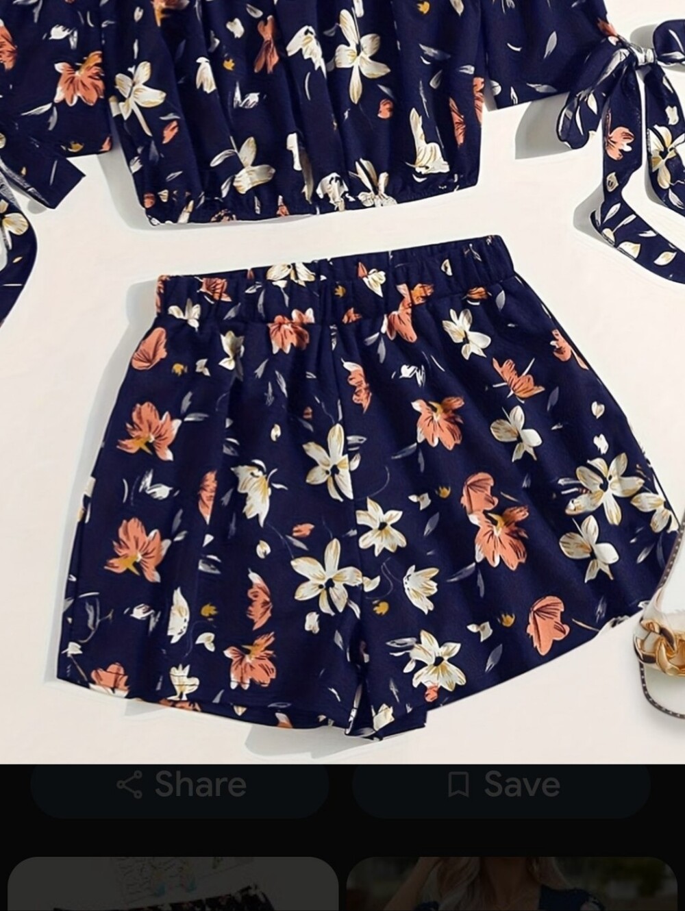 SHEIN Navy Floral Off-Shoulder Pajama Set in Pink and Cream